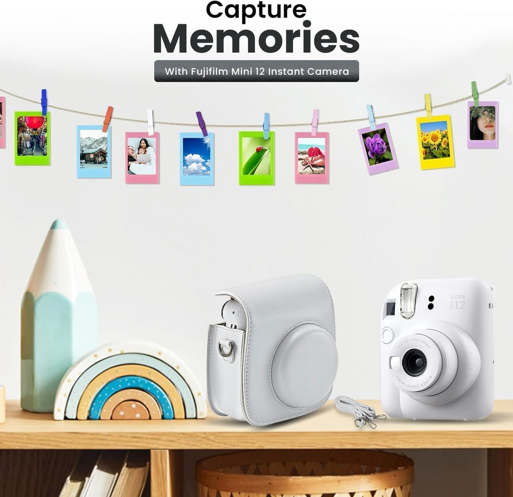 Fujifilm Instax Mini 12 Instant Camera (Clay White w/ 2X Twin Packs)