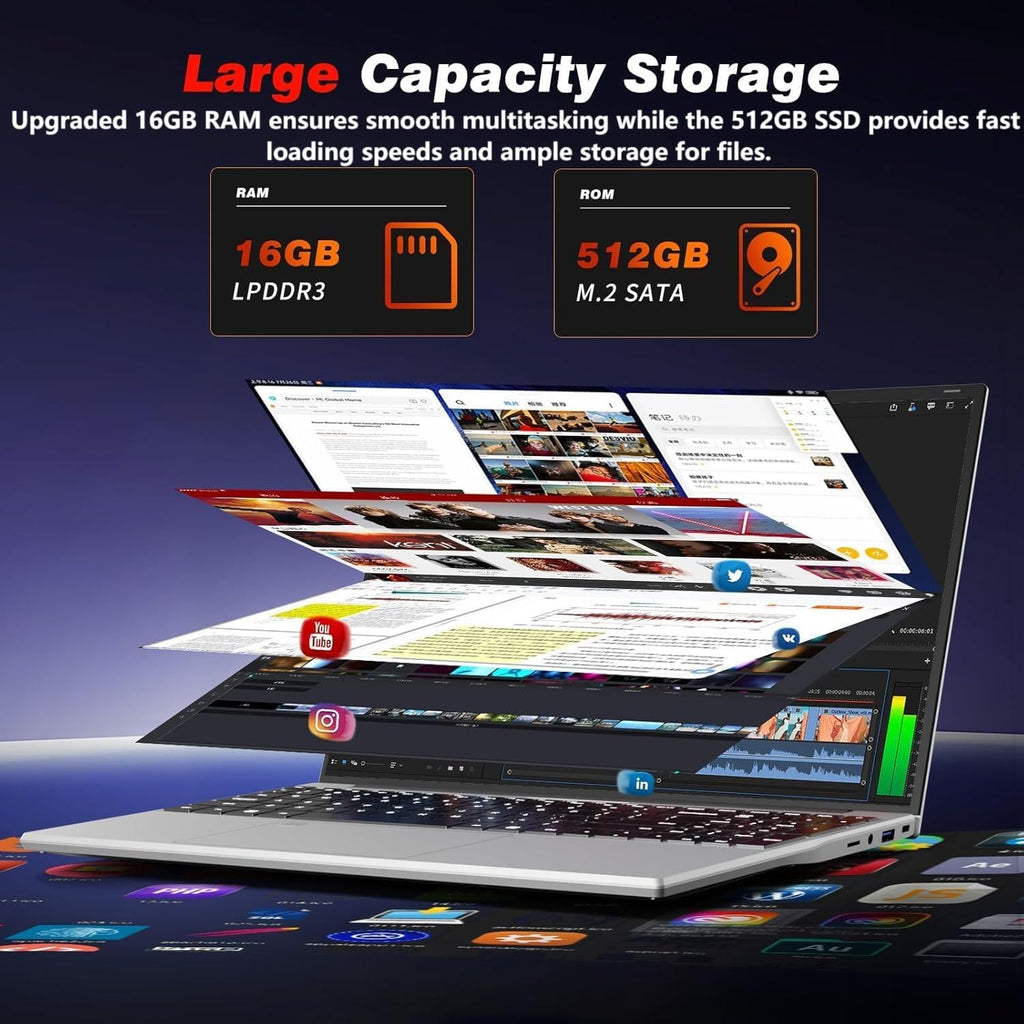KUMNOSAL 2026 Laptop,15.6 Inch Laptop Computer with Celeron N5095,16GB 512GB SSD,180 Angle Opening Lap top, Fingerprint Unlock with Backlit Keyboard,1920 * 1080 FHD, WiFi5, BT 4.2, Type-A HDMI
