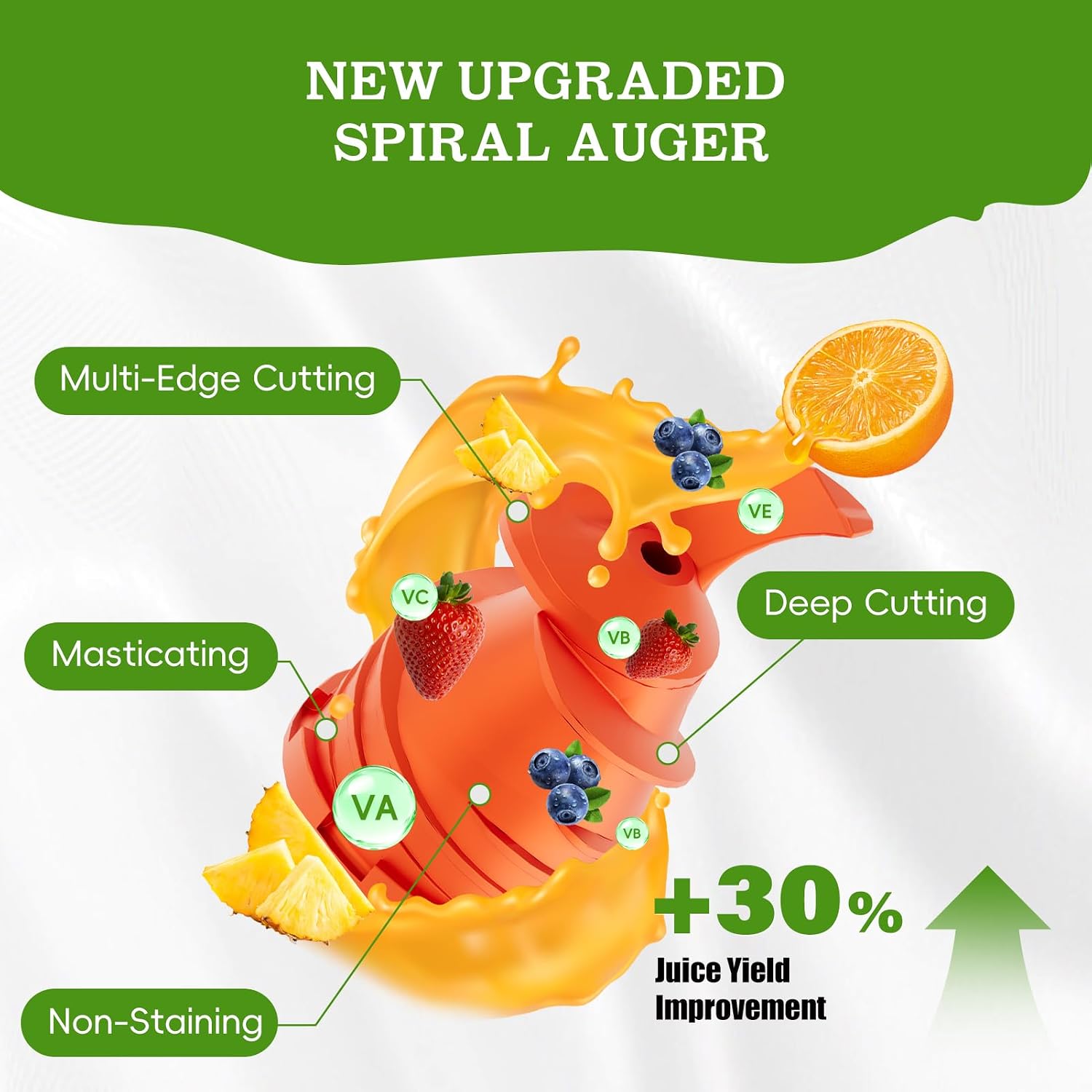 Cold Press Juicer, Wide Feed Chute Juicer Machines, Stainless Steel Slow Masticating Juicers Easy to Clean, Vegetables & Fruits Juice Extractor, High Juice Yield, Orange Auger