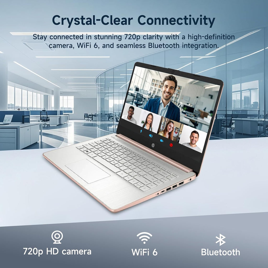 HP 14 Laptop, Quad-Core (Beat i3) 8GB RAM 256GB Storage(128GB UFS + 128GB SD Card) 1-Year Office 365 Copilot AI Computer for Student Study Back to School Win11 w/GM Accessory