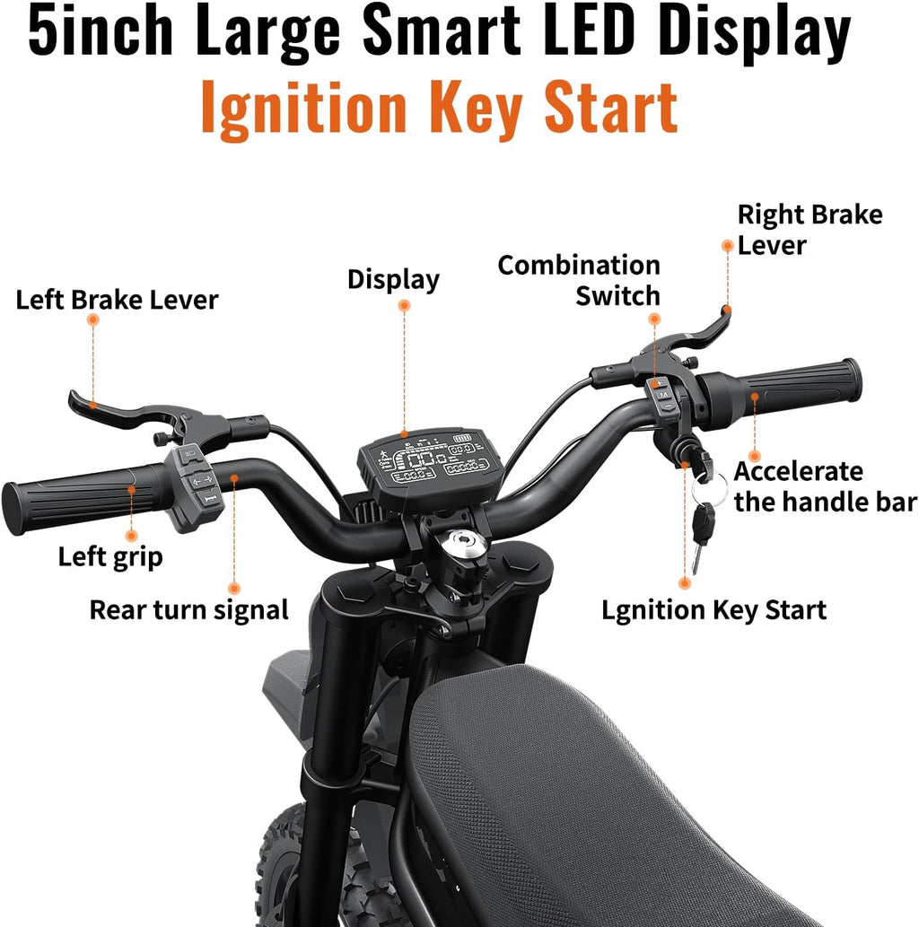 GT54 PRO /GT54 Electric Dirt Bike for Teens, 60V 25AH 40MPH // 48V 27AH 37MPH Ebike with 14'/12' Motorcycle Tire, 3000W/2000W Dual Hydraulic Brakes Mountain Off-Road Dirtbike for Ages 13+