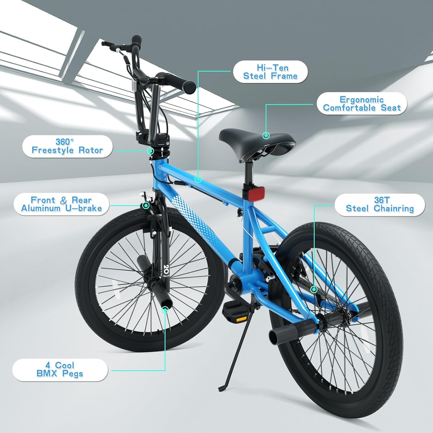 KORIMEFA Freestyle BMX Bike 18 20 inch Kids Boys Trick Bicycle for 7-12 Years Old, Hi-Ten Steel Frame, Beginner-Level to Advanced Riders