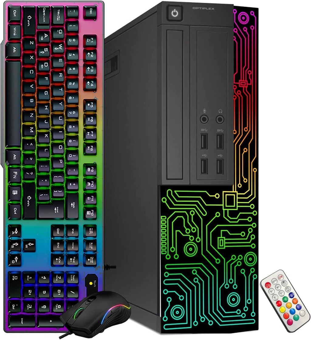 Dell Gaming OptiPlex Desktop RGB Computer PC, Intel Core i5, Radeon RX 550 4G, 16GB RAM, 512GB SSD, 24 Inch HDMI Monitor, RGB Keyboard Mouse and Headset, WiFi, Windows 11 Pro (Renewed)