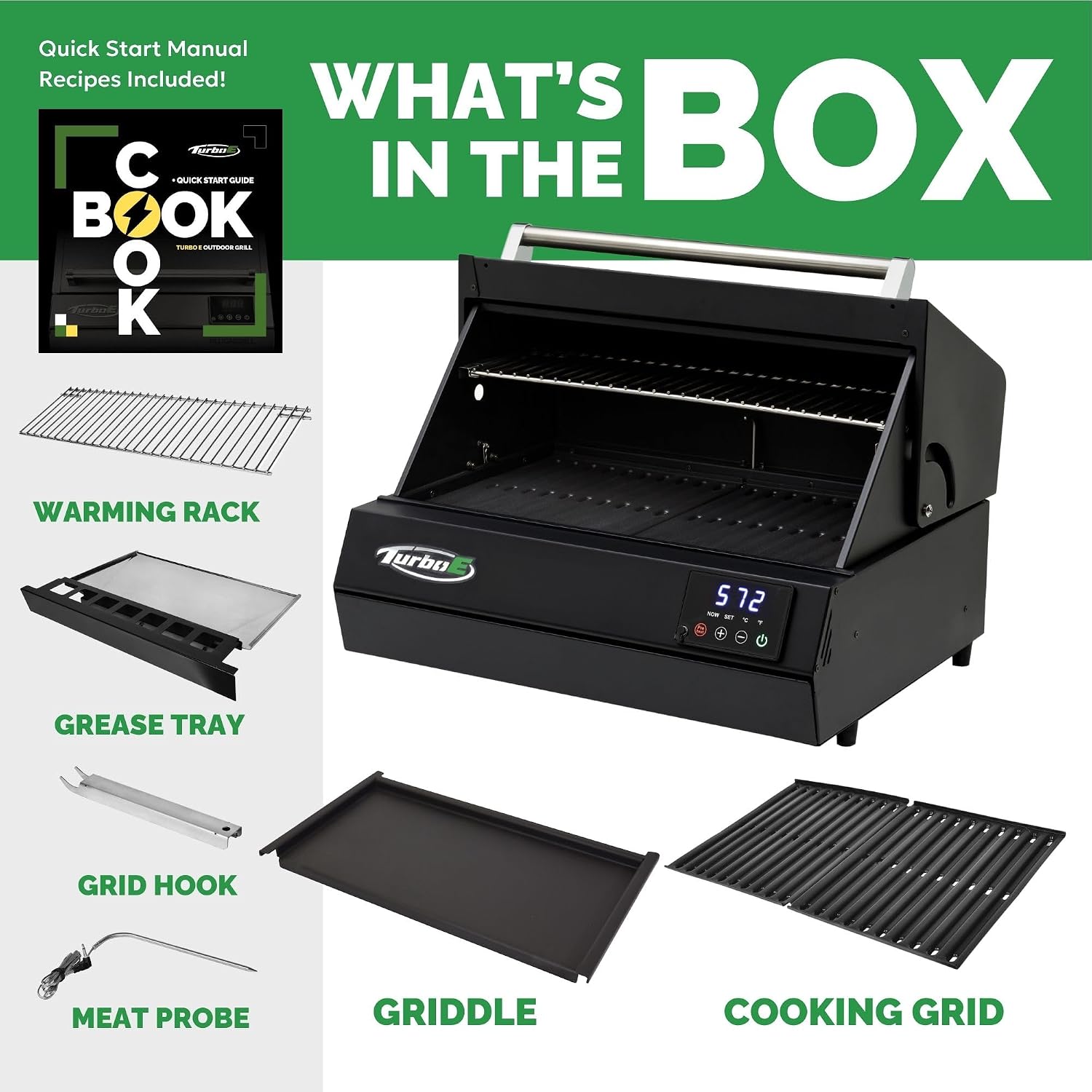 Turbo E XL Electric Grill, 1700W Infrared, Warming Rack and Probe, Apartment Friendly