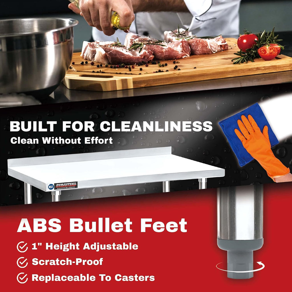 DuraSteel NSF Commercial Kitchen Table - 24 x 30 Inch Cooking Prep Stainless Steel Kitchen Island Workstation w/ Adjustable Under Shelf - Heavy Metal Backsplash Workbench For Restaurant, Home, Garage