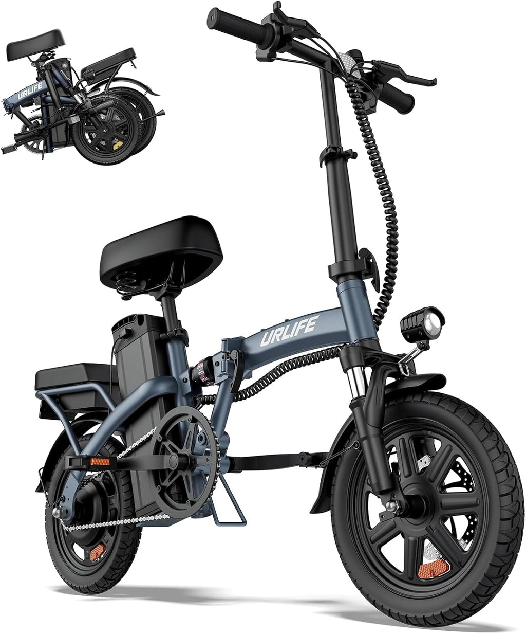 URLIFE Folding Electric Bike for Adults, 14' Portable Commuter ebikes, 20-40 Mile Long Range, 500W Peak Motor, 20MPH, UL 2849 Mini Bikes for Teens