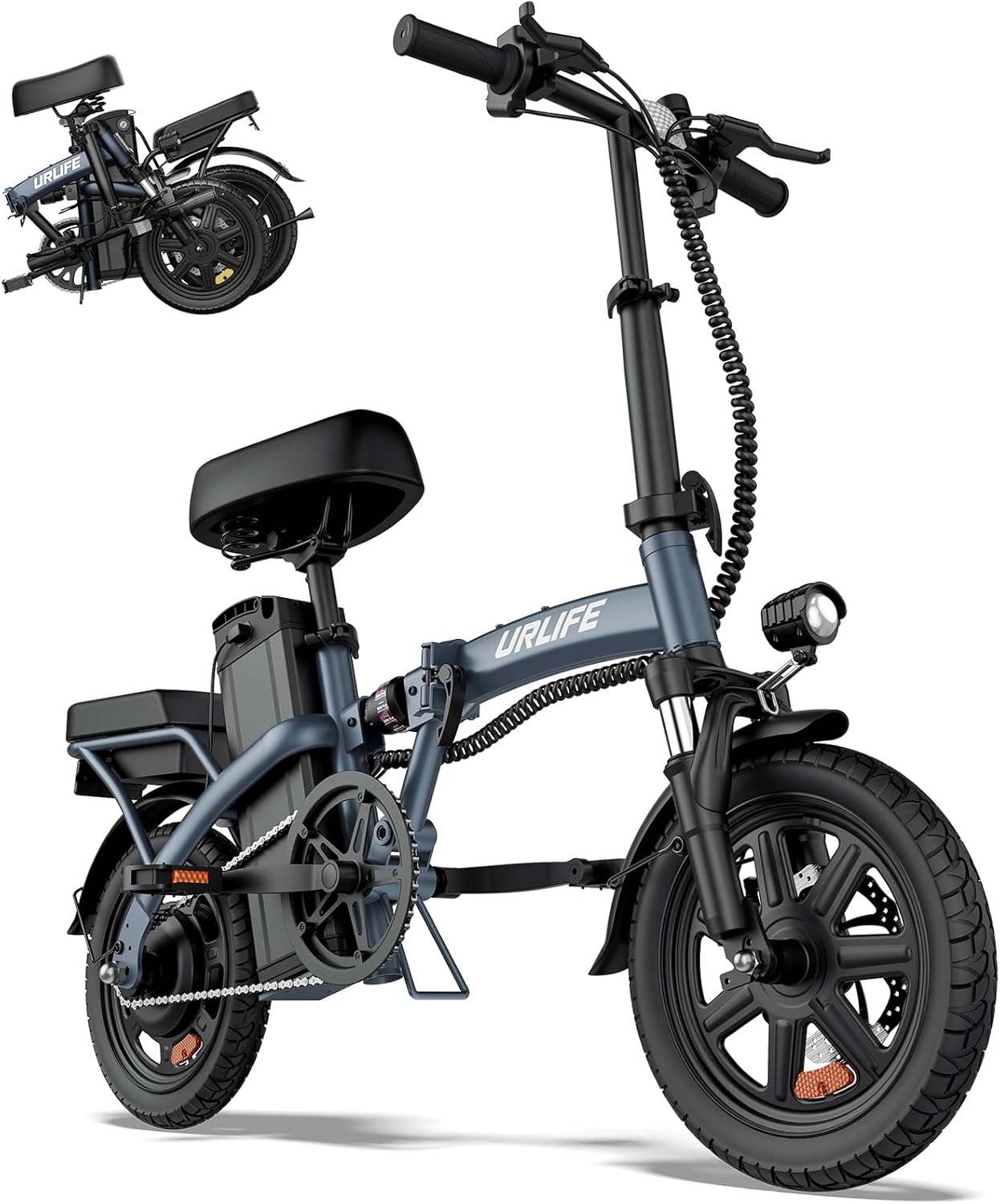 URLIFE Folding Electric Bike for Adults, 14' Portable Commuter ebikes, 20-40 Mile Long Range, 500W Peak Motor, 20MPH, UL 2849 Mini Bikes for Teens