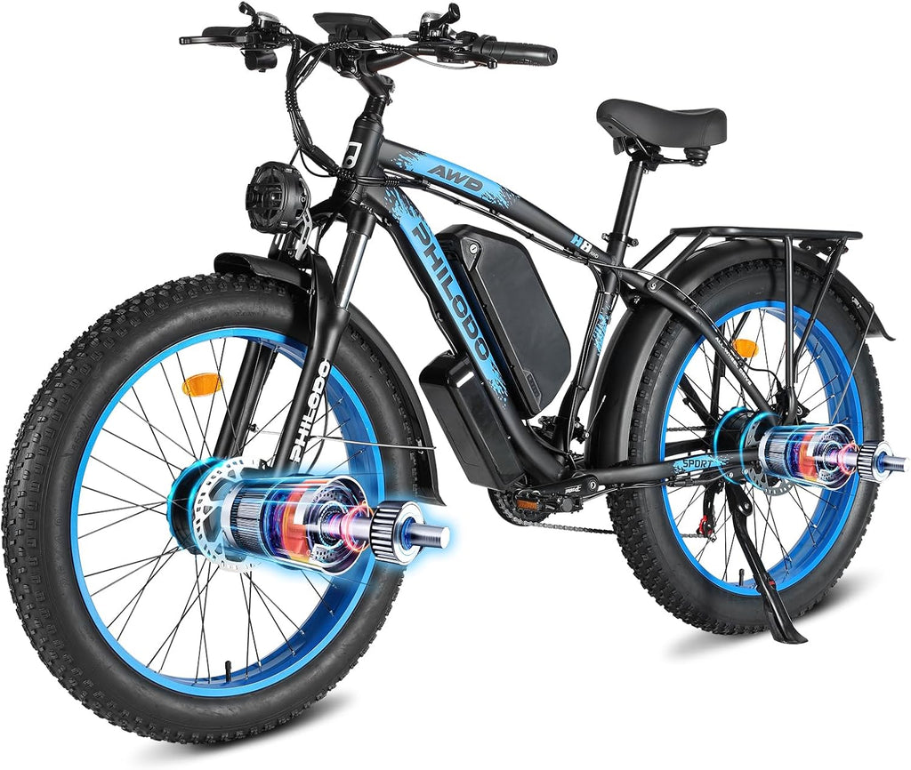 5000w Dual Motor Electric Bicycles, 60V Battery E-Bike with 45 MiIe P-Hour Electric Bike for Adults, 26 Fat Tire Hunting Ebike for All Terrain, Full Suspension Electric Ebike