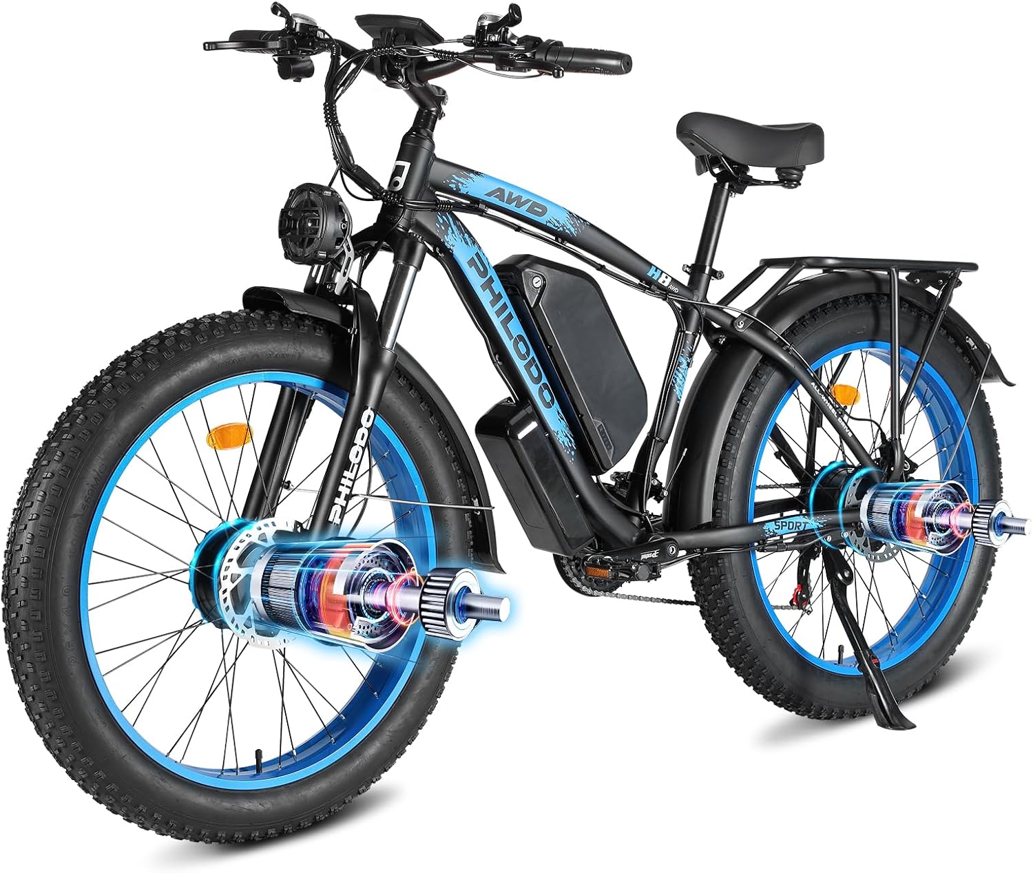 5000w Dual Motor Electric Bicycles, 60V Battery E-Bike with 45 MiIe P-Hour Electric Bike for Adults, 26 Fat Tire Hunting Ebike for All Terrain, Full Suspension Electric Ebike
