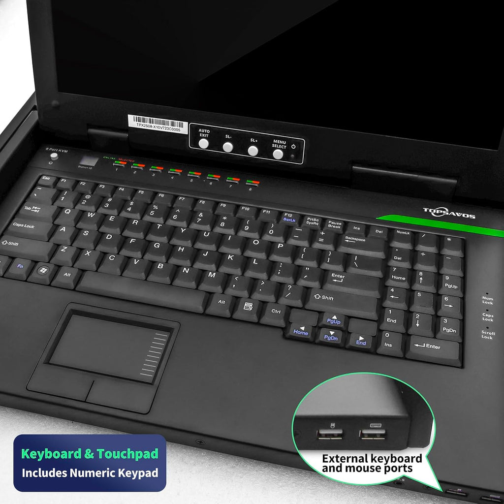 1U Rack Mount KVM Console, 1080P 15.6' LCD Monitor, 8 Port VGA KVM Switch with Keyboard Touchpad, OSD Control, 8 VGA USB KVM Cables, Dual Power Supply, All in One for Short Depth Network Cabinets
