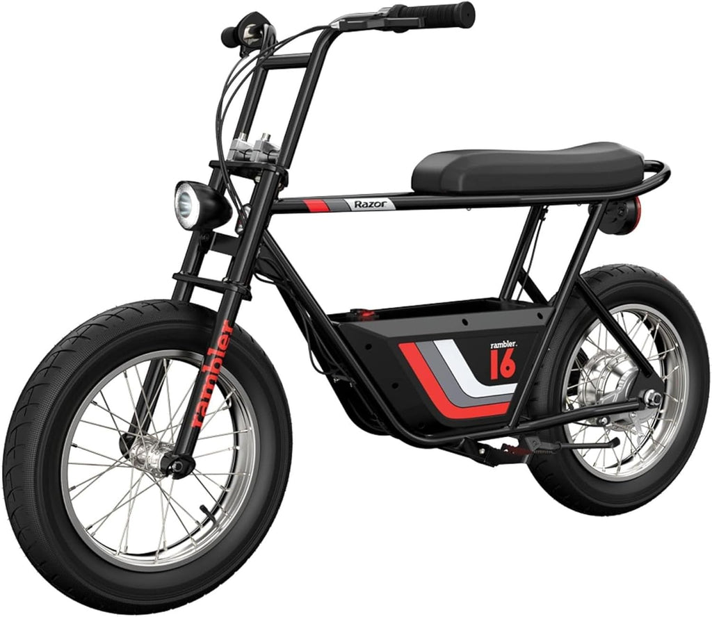 Razor Electric Bike for Ages 18+, 220 lb Max Weight, Black, w/ 350W Motor, 16' Tires & 36V Battery, Up to 15.5 MPH, Rambler 16 – Rechargeable Minibike for Teens and Adults