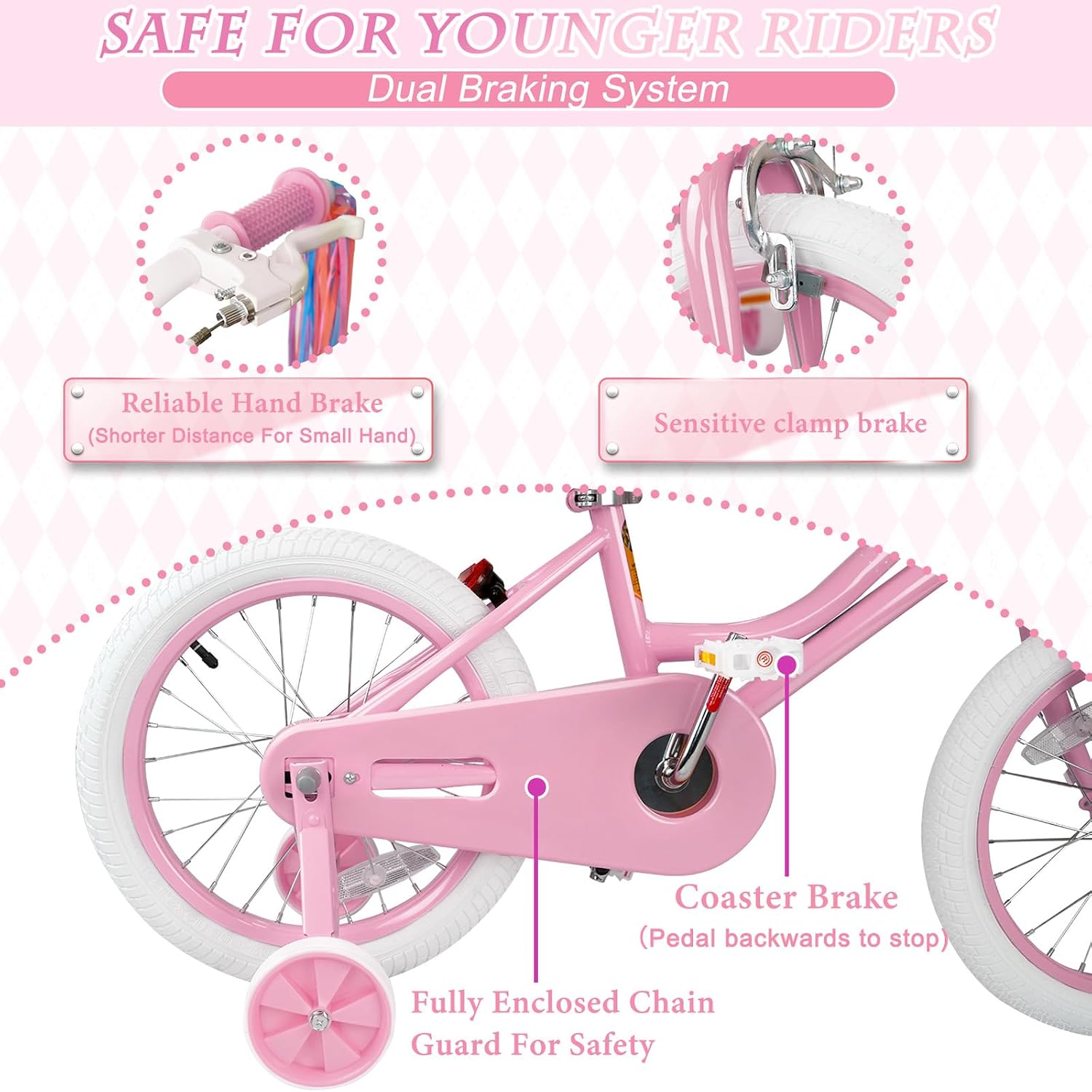 Glaf Toddler Girls Bike 12 14 16 20 Inch Girls Bike with Training Wheels Age 2-12 Years Old Bicycle Kids Bike with Basket and Doll Seat Adjustable Seat