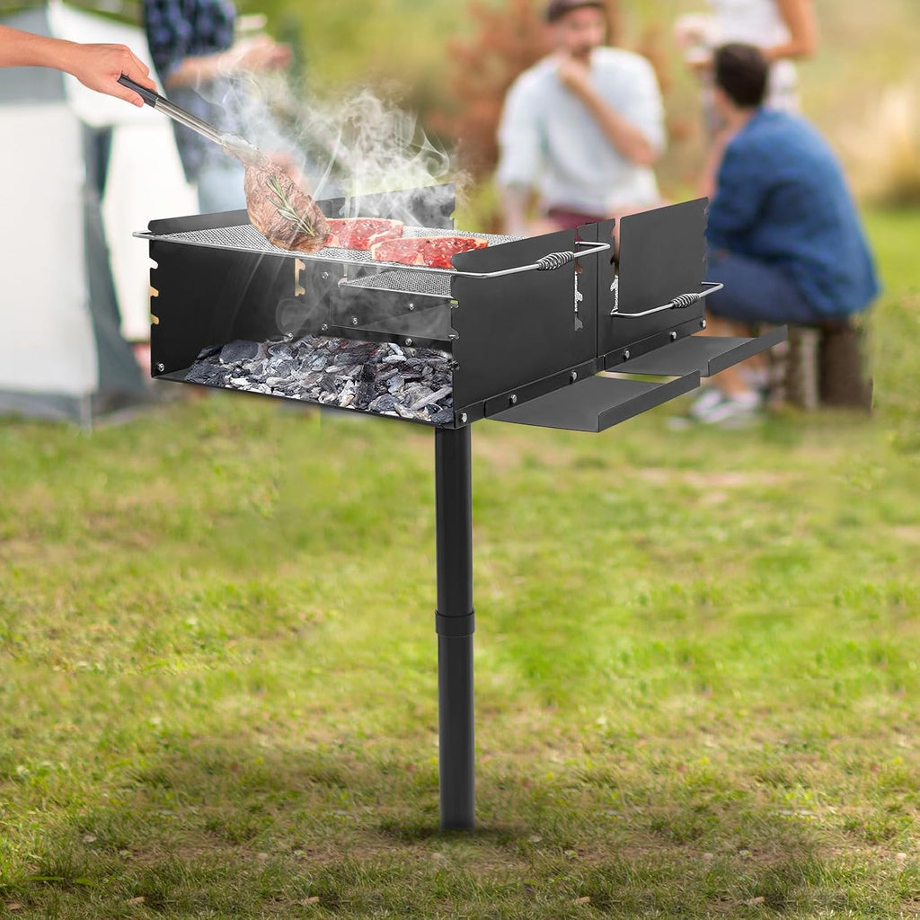 Outdoor Charcoal Grill, 40' Freestanding BBQ Grill, Adjustable Height Stainless Steel Mesh, Large Cooking Area, Barbecue Cooking Station, for Patio, Backyard, Camping, Garden Parties