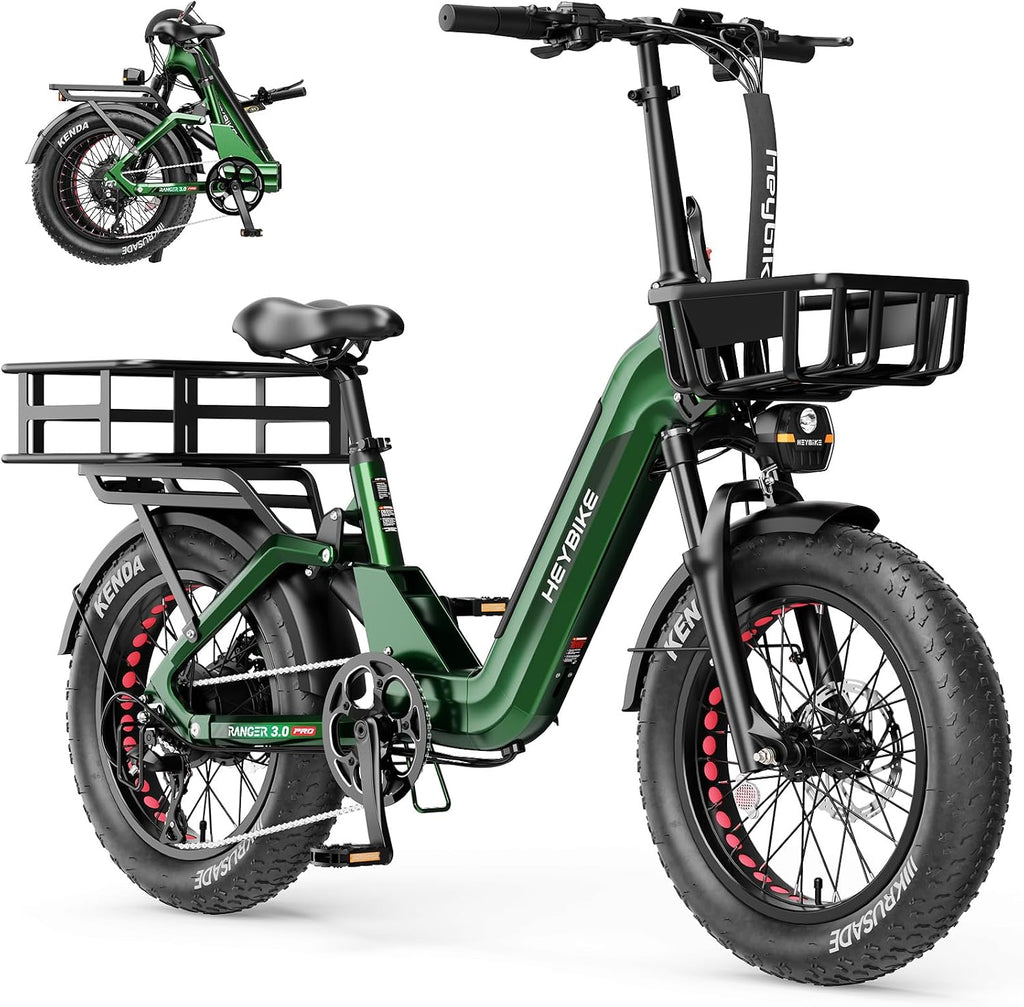Heybike Ranger 20'x4.0' Fat Tire Folding Electric Bike for Adults, 1200W/1800W Peak Motor, 28/32MPH, up to 55/90 Miles Range, UL2849 Certified Removable Battery for Commute Beach Mountain Snow E Bike