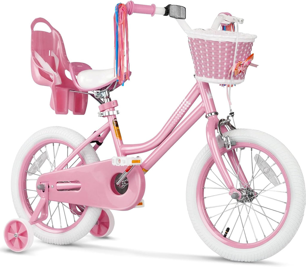 Glaf Toddler Girls Bike 12 14 16 20 Inch Girls Bike with Training Wheels Age 2-12 Years Old Bicycle Kids Bike with Basket and Doll Seat Adjustable Seat