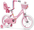 Glaf Toddler Girls Bike 12 14 16 20 Inch Girls Bike with Training Wheels Age 2-12 Years Old Bicycle Kids Bike with Basket and Doll Seat Adjustable Seat