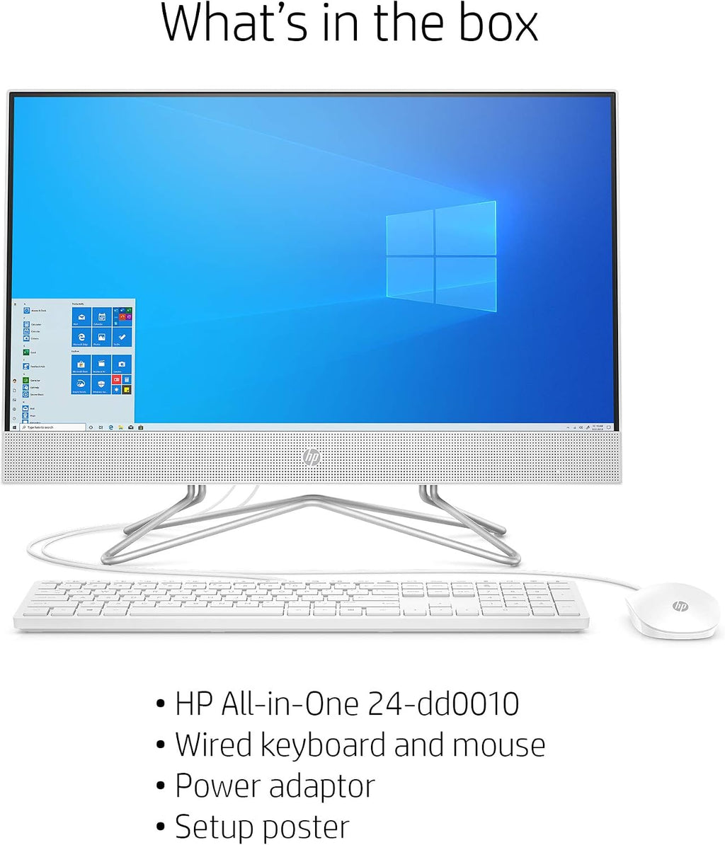 HP 24-inch All-in-One Desktop Computer, AMD Athlon Silver 3050U Processor, 8 GB RAM, 256 GB SSD, Windows 10 Home (24-dd0010, White)