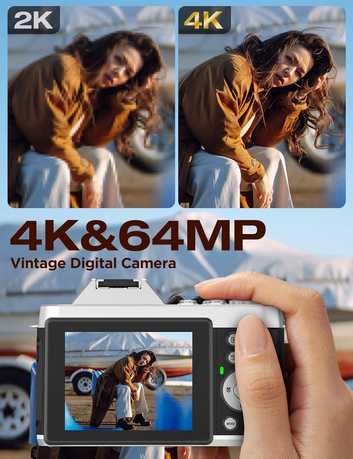 4K Retro Vintage Digital Camera: 64MP Retro 3' IPS Screen Camera with 6X Optical Zoom, WiFi Transfer Autofocus Rechargeable for Travel Vlogging and Gifts