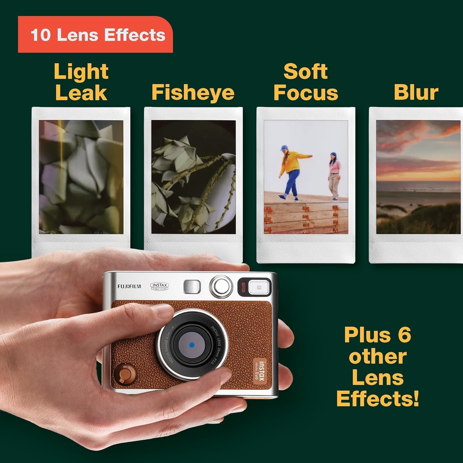 Fujifilm Instax Mini EVO Instant Camera with Sunshine Photo Microfiber Cleaning Cloth (Camera + 1 Twin & 1 Candy Pop, Black)