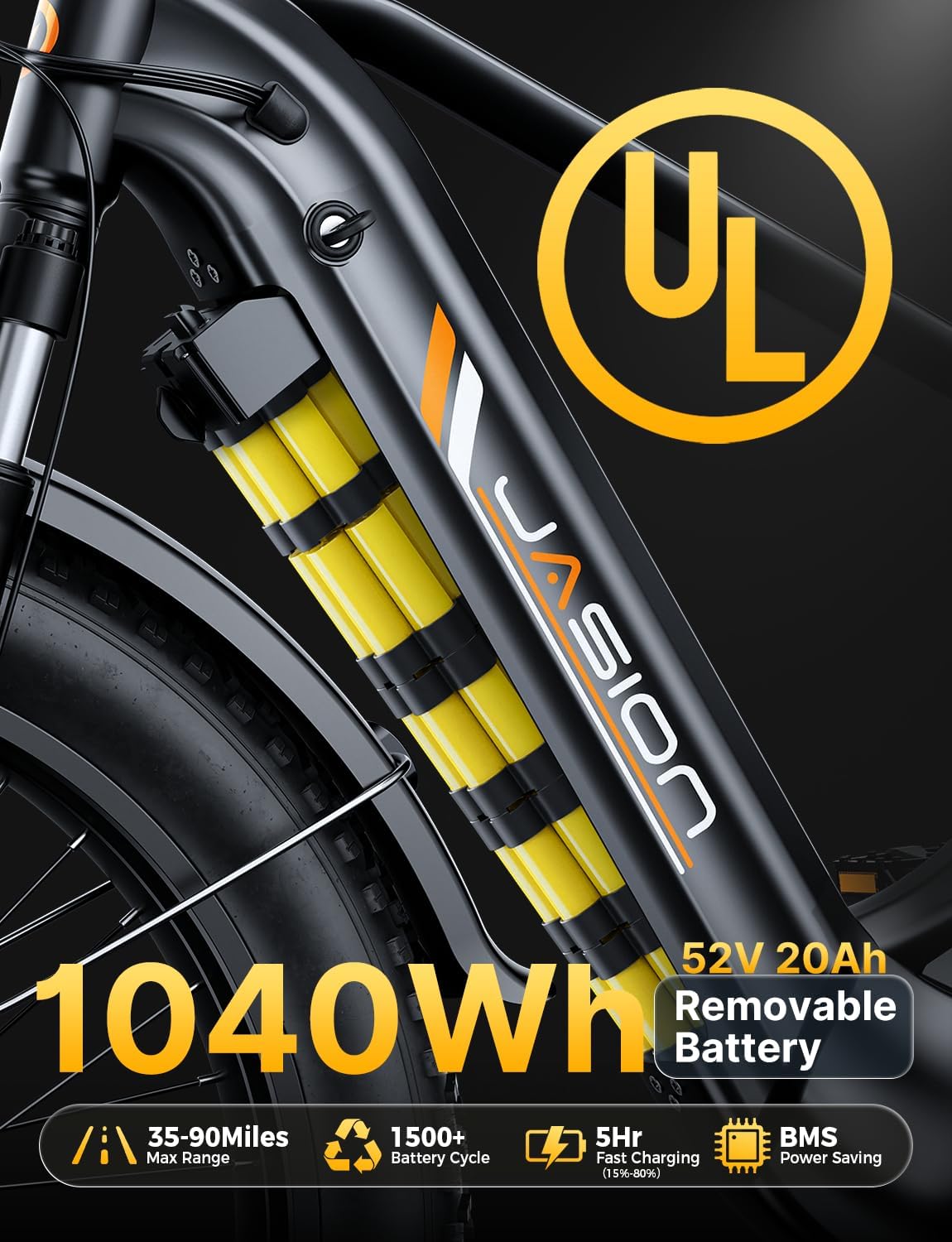 Jasion Thunder PRO/ST Electric Bike,2000W Peak Ebikes for Adults,26''Fat Tire Best Ebike for Men,90 Miles with 1040Wh Battery,35 MPH Max Speed Bicycles,500 lbs Capacity,Certified By UL2849
