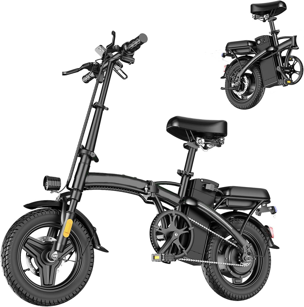 Folding Electric Bike for Adults, 500W Motor, 23MPH, 14' Mini Ebike | Pedal Assist | 30° Uphill | Shock Absorbers | 48V12AH Removable Battery | UL 2849 | Dual Disc Brake | 38 Miles PAS Range (T1)