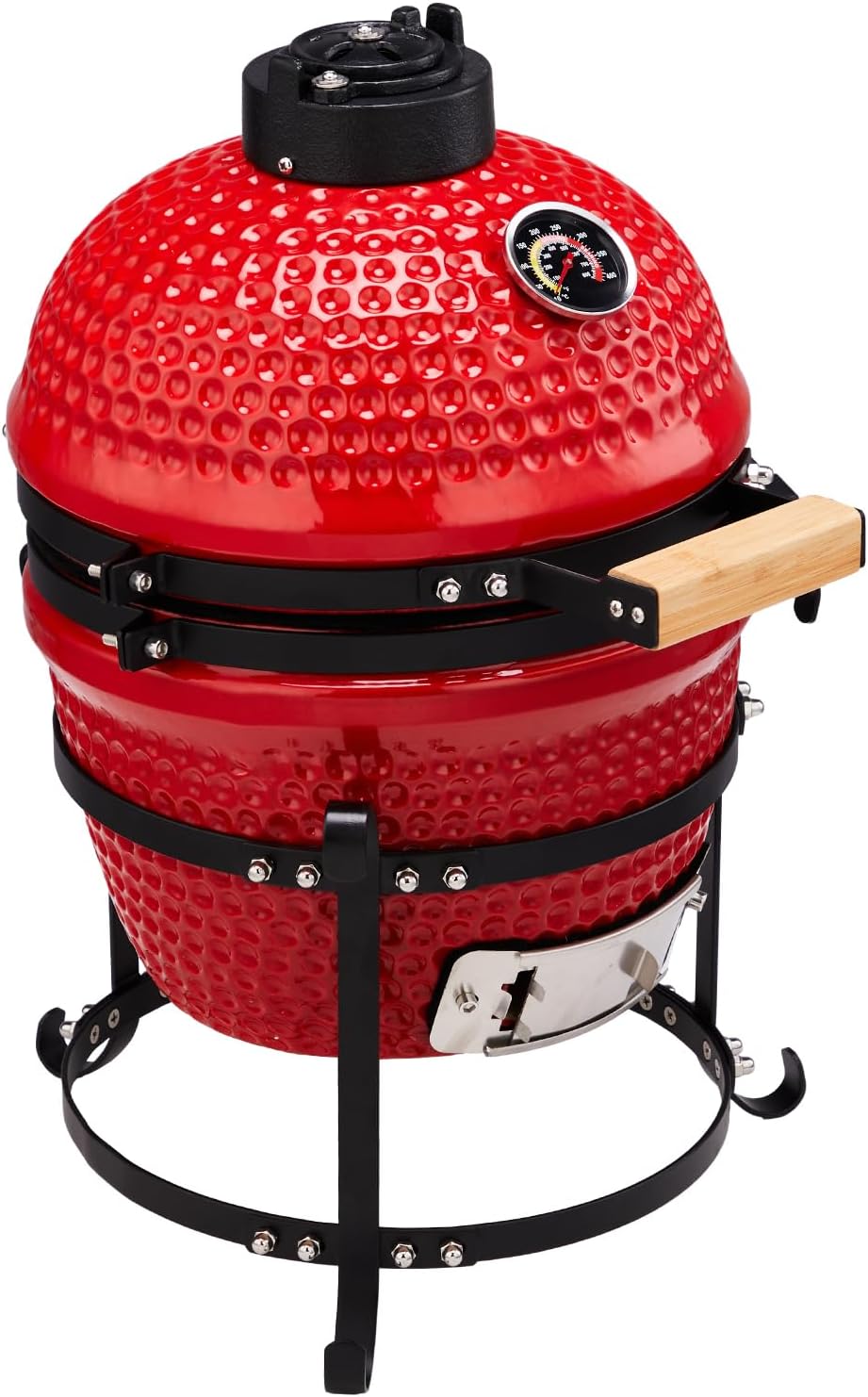 13' Portable Round Ceramic Charcoal Grill,Outdoor Barbecue Smoker,Heavy Duty Outdoor BBQ Grill,Vertical Camping Barbecue Grill,with Built-in Thermometer,for Garden Patio Beach Backyard (Red)
