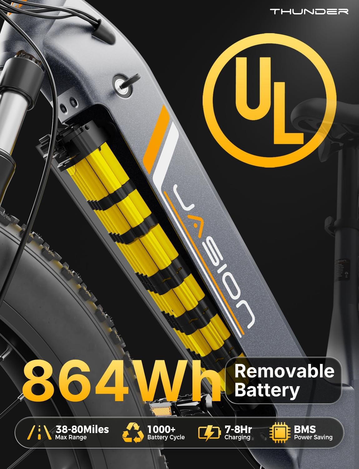 Jasion Thunder/PRO/ST Electric Bike,2000W/1800W Peak Ebikes for Adults,26''Fat Tire Best Ebike for Men,90/80 Miles with 1040Wh/864Wh Battery,35/30+MPH Max Speed Bicycles,500/400LB Capacity