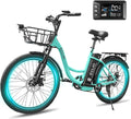 Electric Bike for Adults, Peak 700W Motor 20MPH, 374.4Ah Removable Battery 50Miles Ebike, 24'' Step Thru City Cruiser E Bike,7-Speed,Full Suspension,Front Basket, Full Suspension,UL 2849 Standard