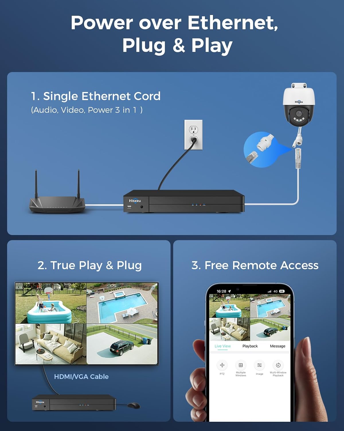 【360°View】 Hiseeu 12MP NVR 12 Pcs 5MP PoE PTZ Cameras, 350°Pan 90° Tilt，Auto Human Tracking, Human Vehicle Detect, 2 Way Audio, 7/24 Record&Playback，4TB HDD for Home Surveillance Outdoor Indoor