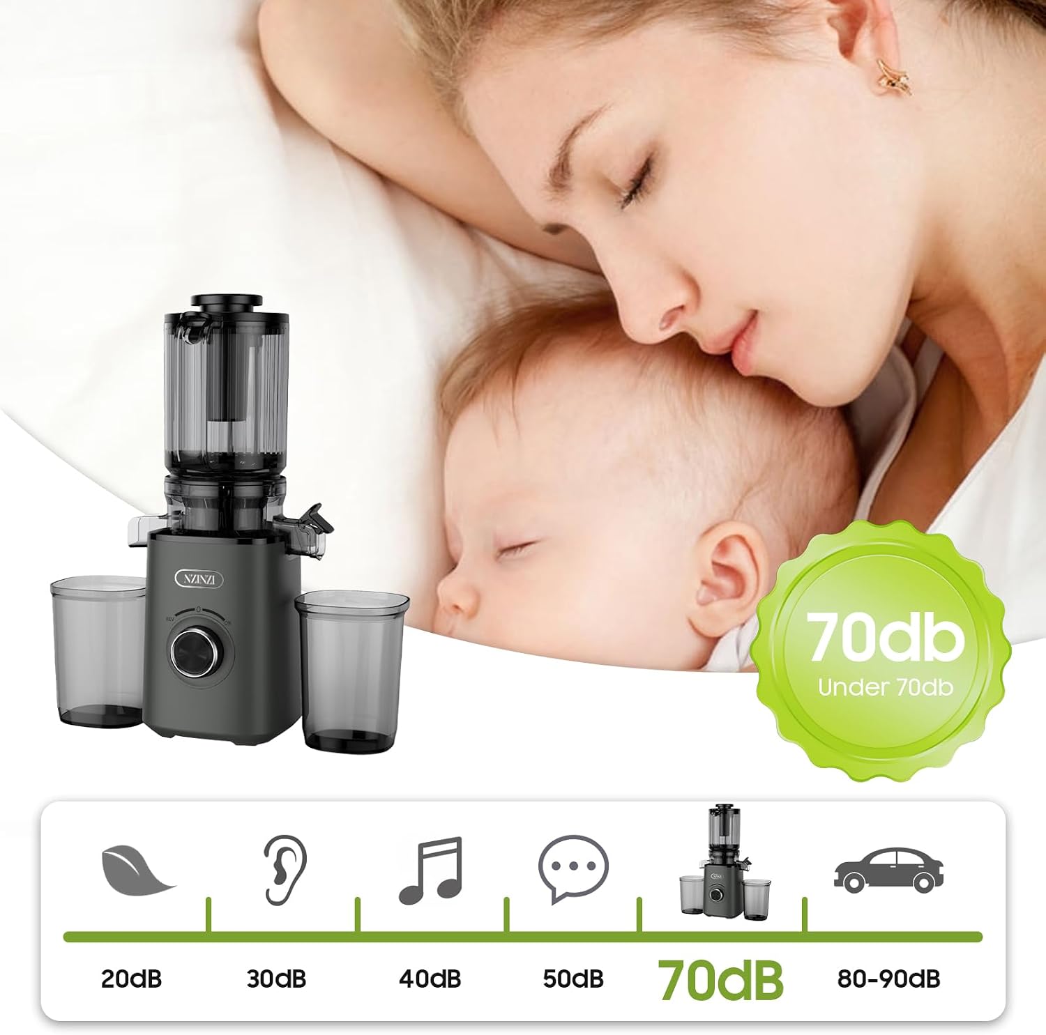 BPA Free Cold Press Juicer, Slow Juicer Machine Easy to Clean, Self-Feeding Masticating Juicer with Large Feed Chute for Whole Fruits and Vegetables, High Juice Yield, Gray