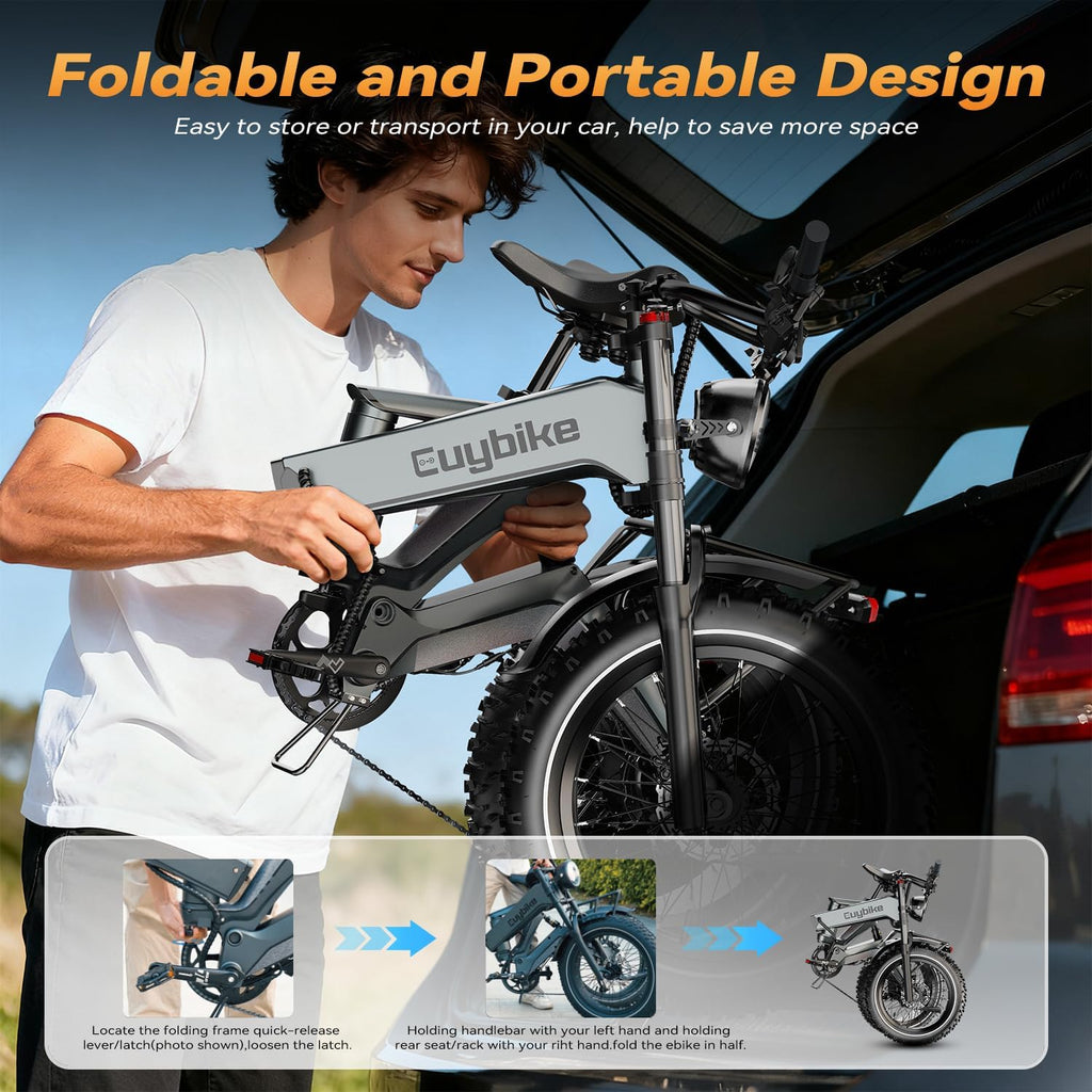 2000W/3000W Peak Motor Electric Bike for Adults, 48V/52V 25AH/30AH Battery Full Suspension Foldable Ebike, 20'x4.0' Fat Tires 35MPH Dirt Bike, 100/120 Miles Hydraulic Brake Magnesium Alloy Motorcycle