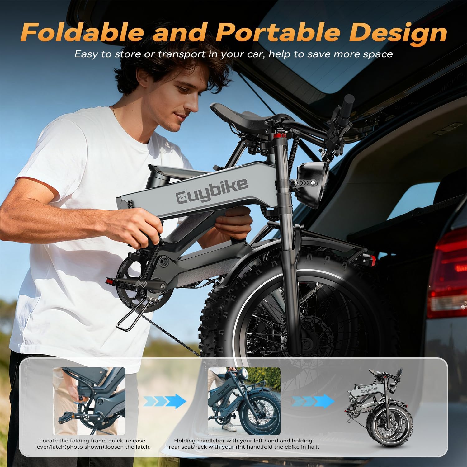 2000W/3000W Peak Motor Electric Bike for Adults, 48V/52V 25AH/30AH Battery Full Suspension Foldable Ebike, 20'x4.0' Fat Tires 35MPH Dirt Bike, 100/120 Miles Hydraulic Brake Magnesium Alloy Motorcycle