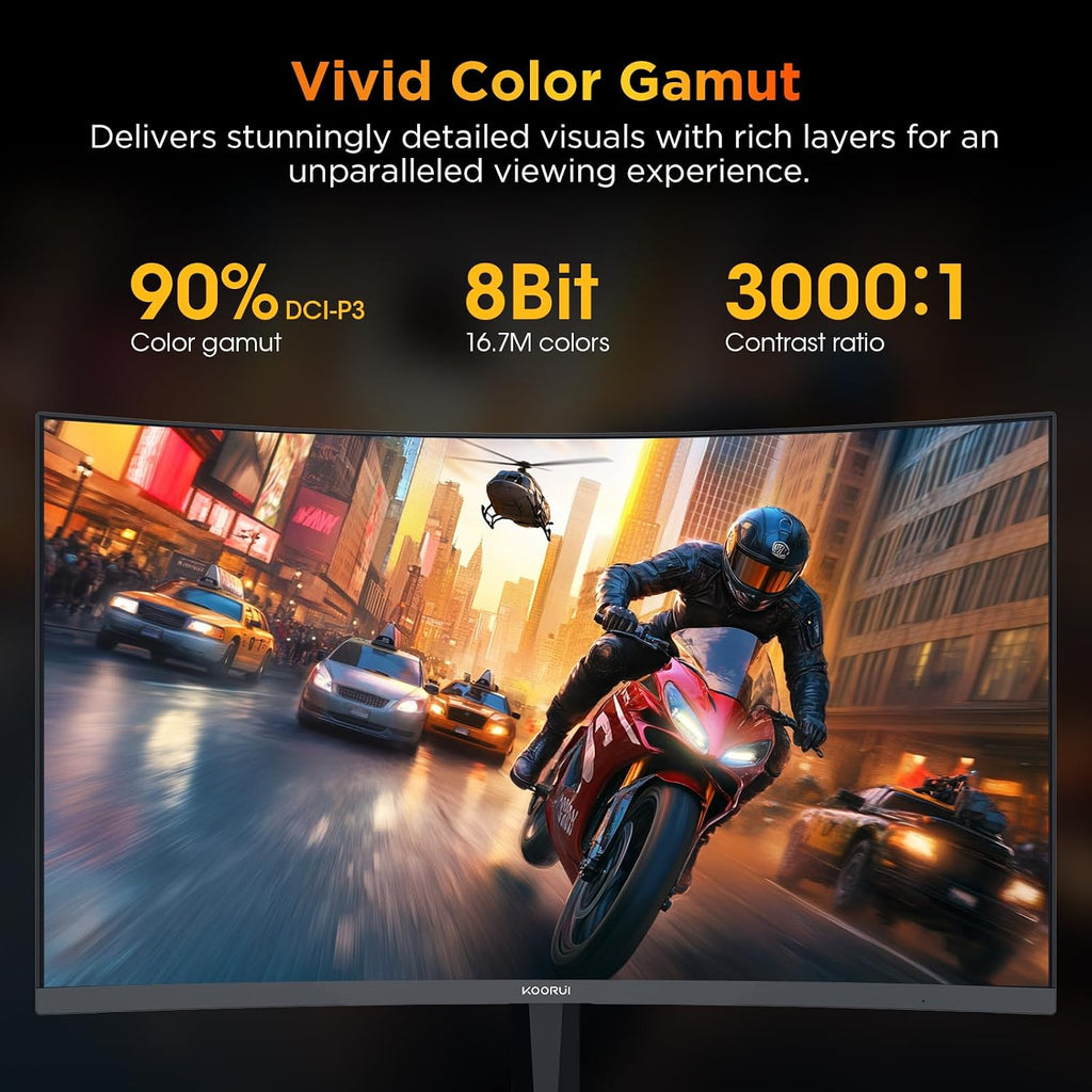 KOORUI 25 Inch Curved Gaming Monitor 240Hz FHD 1080P Computer Monitor, 1500R 1ms MPRT Display, Adaptive Sync, 90% DCI-P3,HDR, Eye Care, Tilt Adjustable, VESA 75x75mm, Black,G2511XC