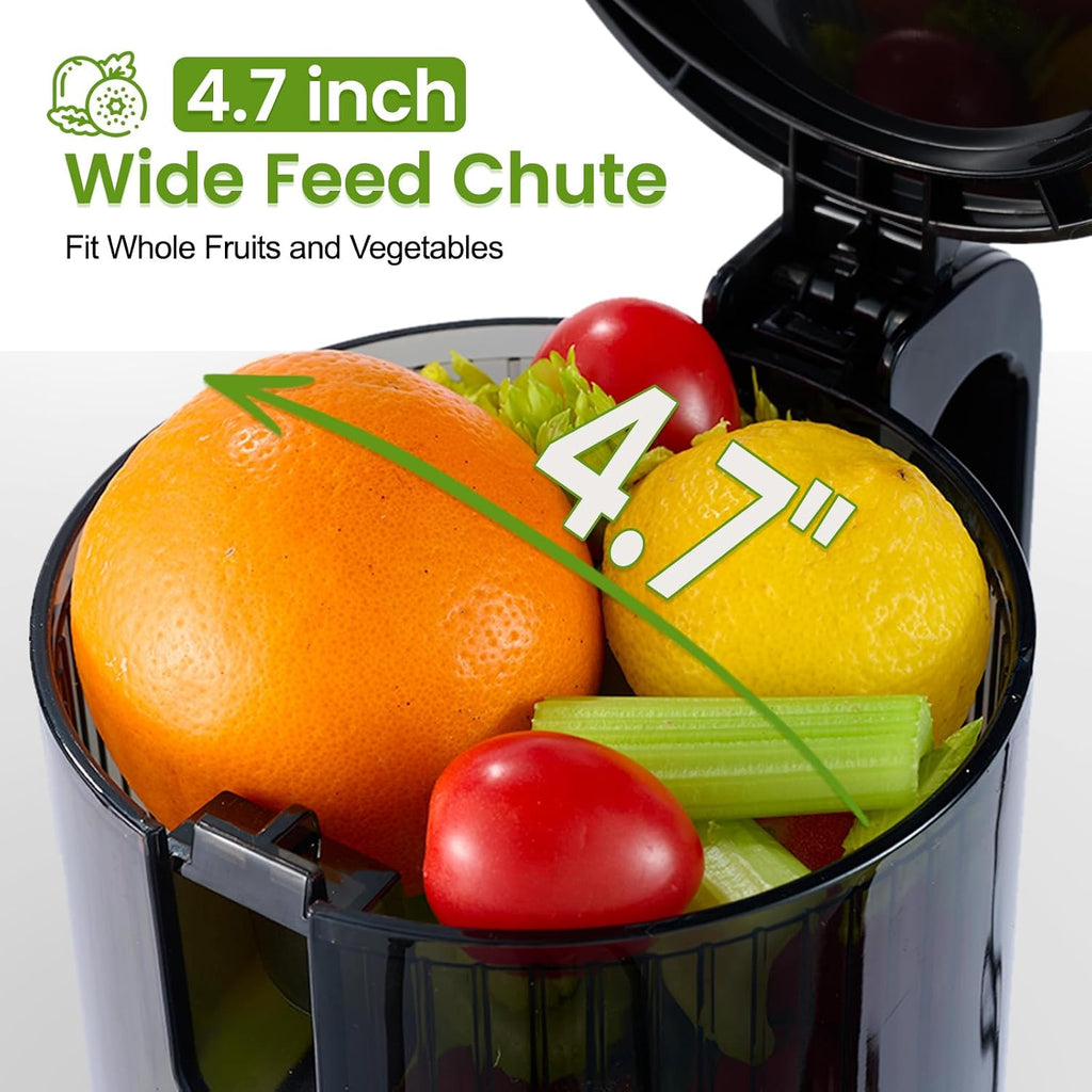 Ventray Cold Press Juicer, Slow Masticating Juicer Machine with 4.7' Wide Feed Chute for Whole Vegetables & Fruits, Juice Extractor High Juice Yield, Easy to Clean