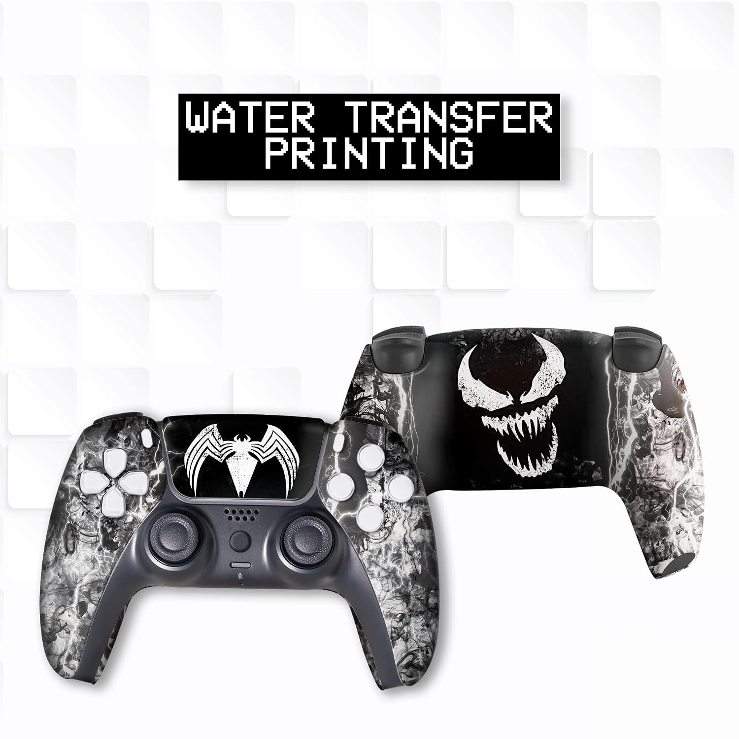 Vennom Custom PS-5 Controller Wireless compatible with Play-Station 5 Console by BCB Controllers | Proudly Customized in USA with Permanent HYDRO-DIP Printing (NOT JUST A SKIN)