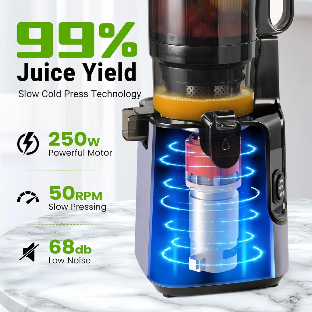 Ventray Juicer Machine, Cold Press Juicer with 5.1'' Extra Large Feed Chute for Whole Vegetables & Fruits, 250w, High Juice Yield, Easy to Clean with Brush
