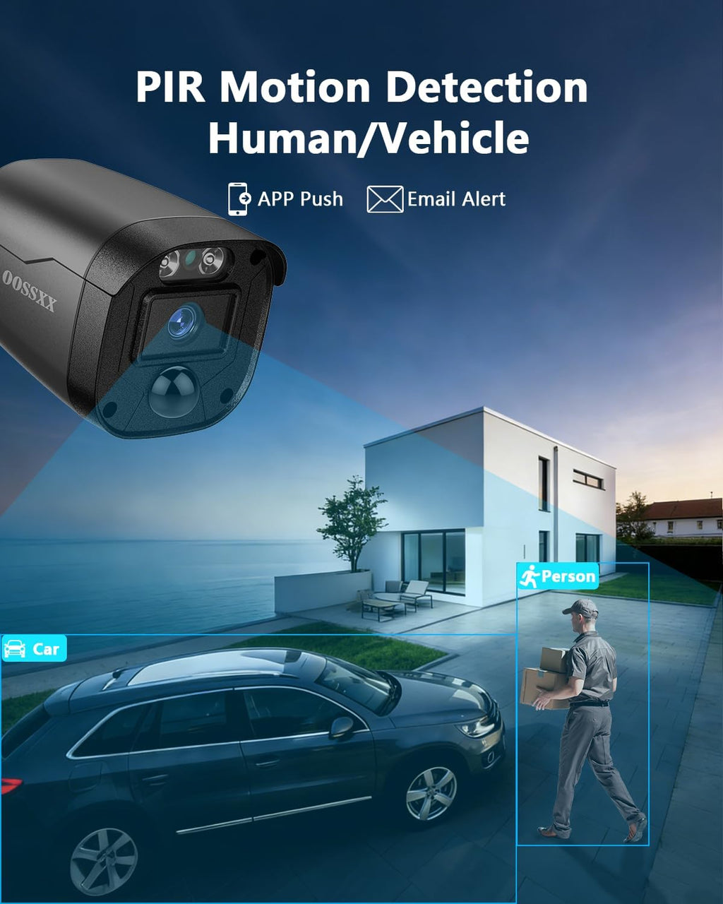 OOSSXX 5MP Wired CCTV Security Camera System with 122 Ultra Wide Angle, 4CH HD DVR Kit, 4X IP66 Indoor Outdoor Cameras, 65ft IR Night Vision, Free App, No Subscription Fee, Remote Access