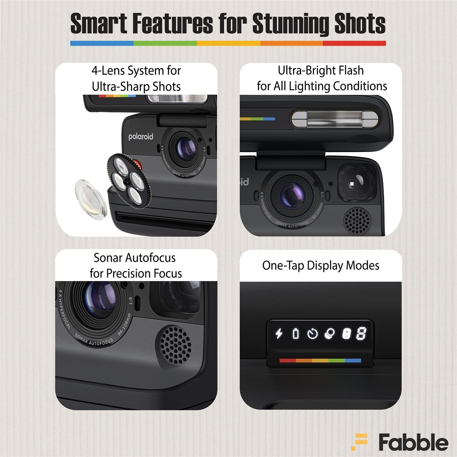 Polaroid Flip Instant Camera Black Bundle with Color i-Type Film (8 Photos), Hard Protective Case, 6ft USB Type-C Cable, and Grey Microfiber Cleaning Cloth