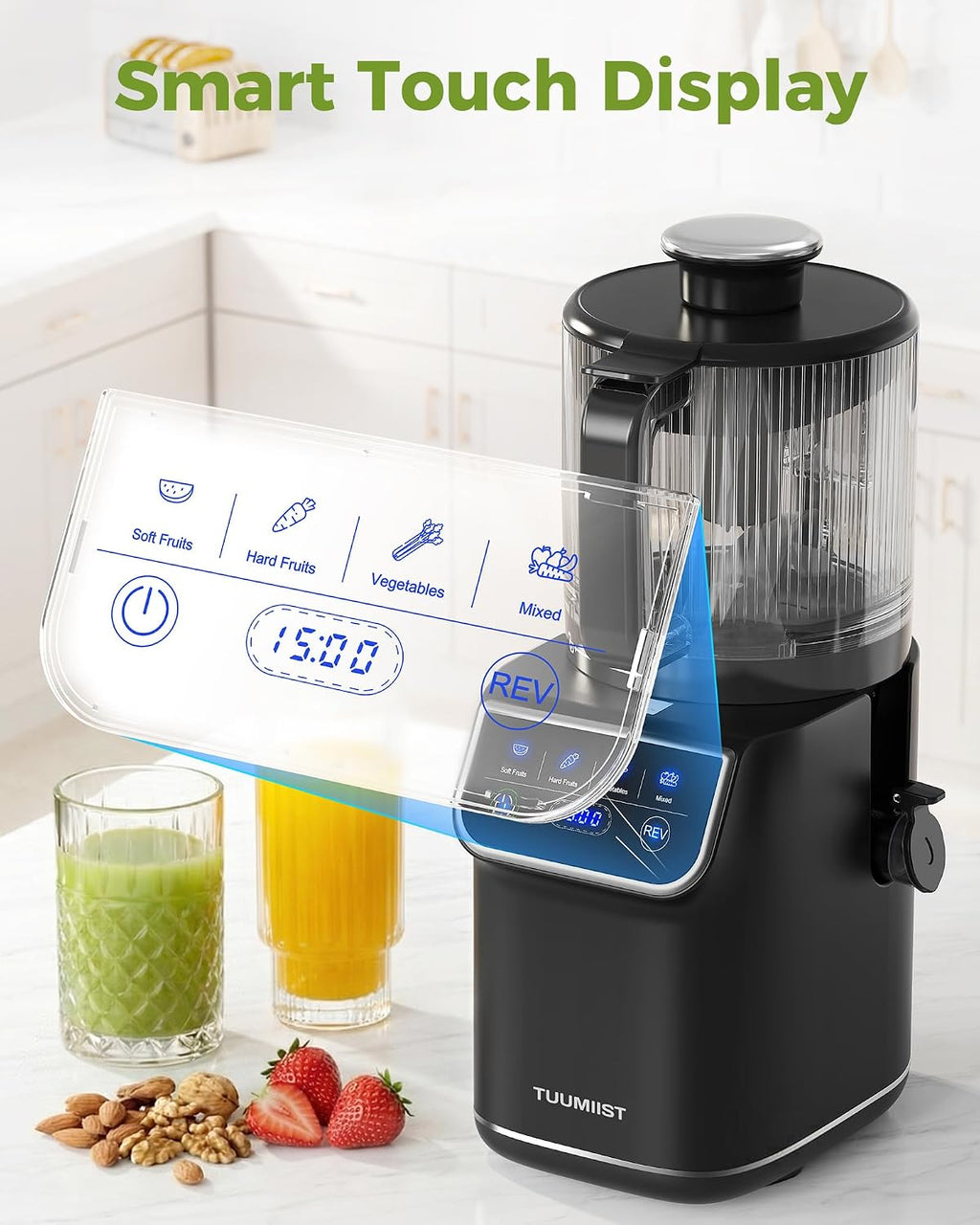 TUUMIIST 3-in-1 Cold Press Juicer Machine, Smart Touch Masticating Juicers for Whole Fruit & Vegetable, 6.5' Wide Chute Slow Juicer for Nut Milk & Sorbet, High Yield, 100oz Large Capacity, Easy Clean