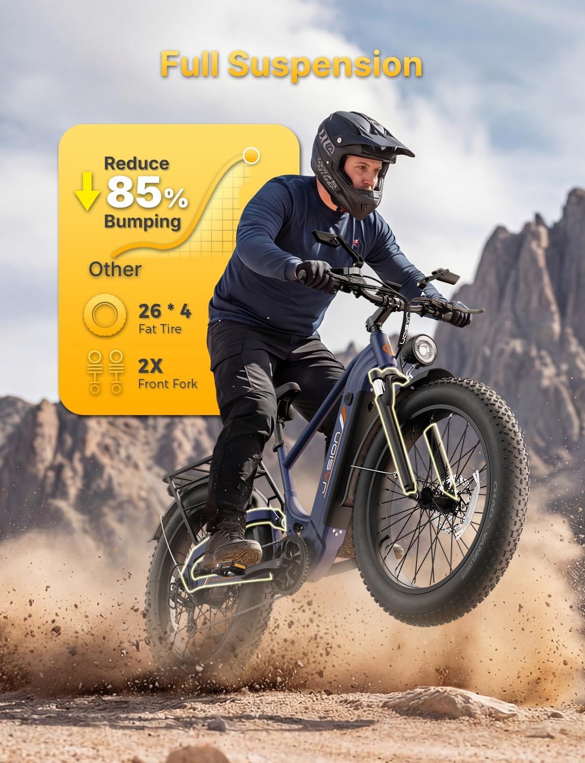Jasion Thunder PRO/ST Electric Bike,2000W Peak Ebikes for Adults,26''Fat Tire Best Ebike for Men,90 Miles with 1040Wh Battery,35 MPH Max Speed Bicycles,500 lbs Capacity,Certified By UL2849