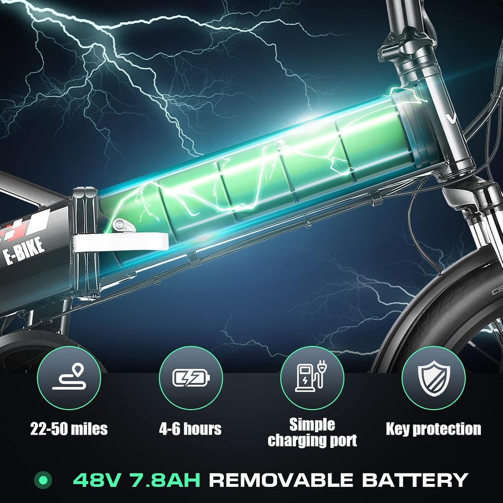 Vivi Folding Electric Bike for Adults, 20' x 2.4 Fat Tire Ebike, Peak 750W Foldable Electric Bicycle, 20MPH Commuter E-Bike with 48V Removable Battery, 7 Speed, SGS Certified to UL2849