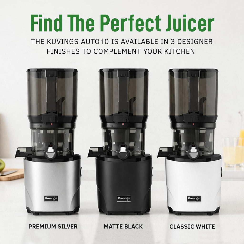 Kuvings AUTO10 Cold Press Juicer Machine – Self-Feeding for Hands-Free Use – Easy to Clean, Quiet 240W Motor, 100 oz Large Masticating Juicer – Designed for Silky Juice with Low Pulp – Silver