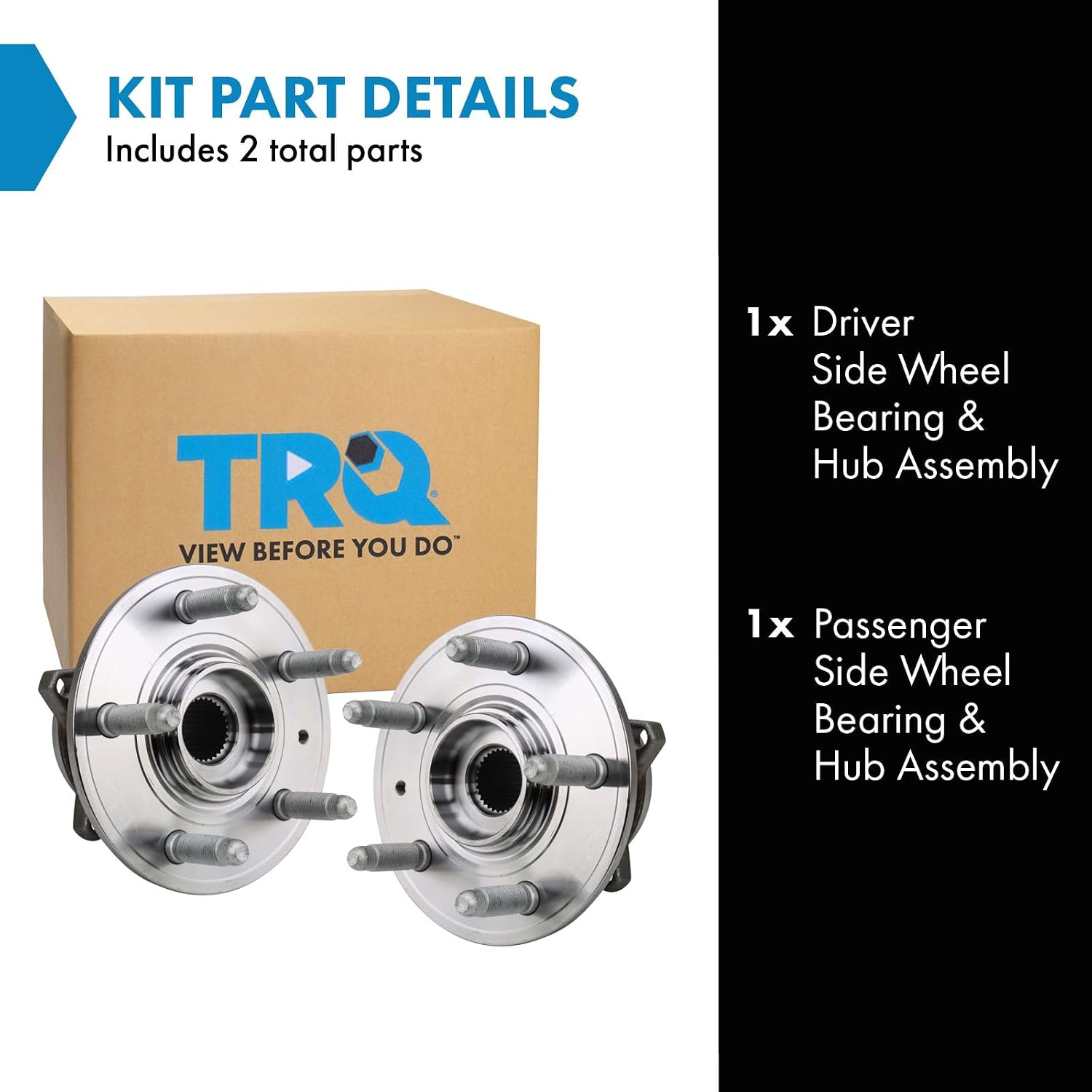 TRQ Driver and Passenger Side Wheel Bearing and Hub Assembly Set 2 Piece Compatible with 2012-2021 Tesla S 2016-2021 X