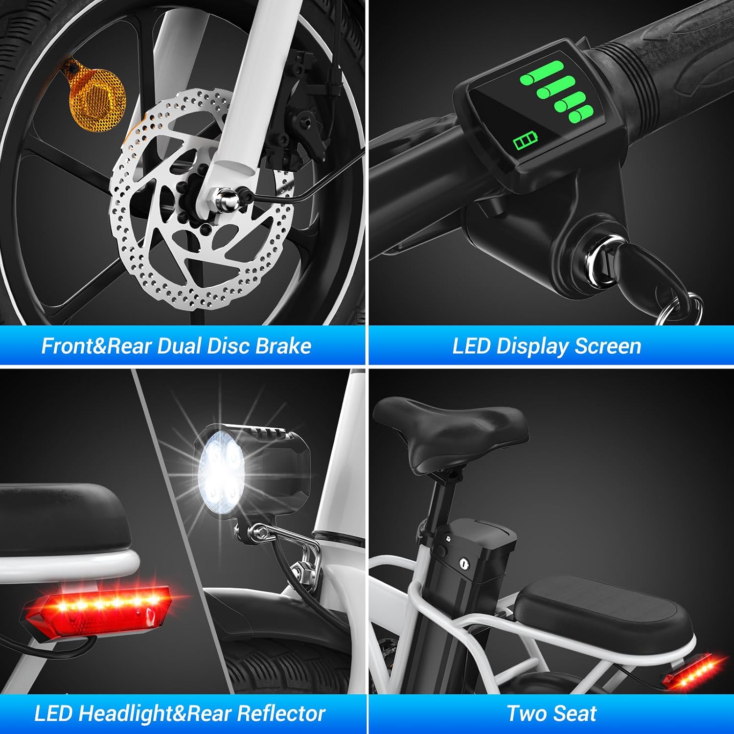 SEHOMY 2-Seat Electric Bike for Adults 630W Peak Motor, 25MPH Folding Ebike, 16' Adults Electric Bicycles with 30° Uphill, 288WH Removable Battery, 35 Miles Long Range, Commuter E Bikes Teens 14+