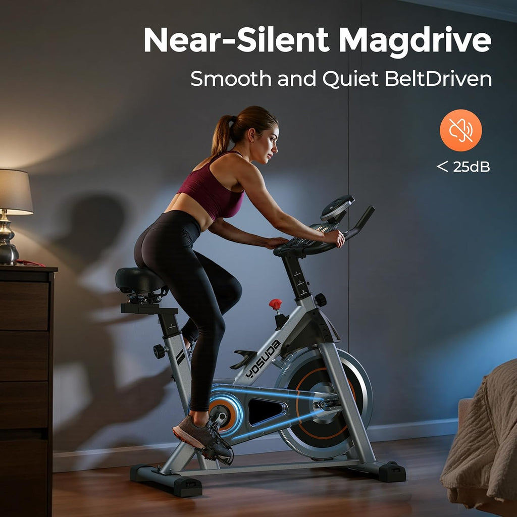 YOSUDA Exercise Bike, Brake Pad Stationary Bike for Home with Exclusive App, Magnetic Indoor Cycling Bike with 300 lb Weight Capacity, Low Noise, Tablet Holder and Fitness Courses for Weight Loss
