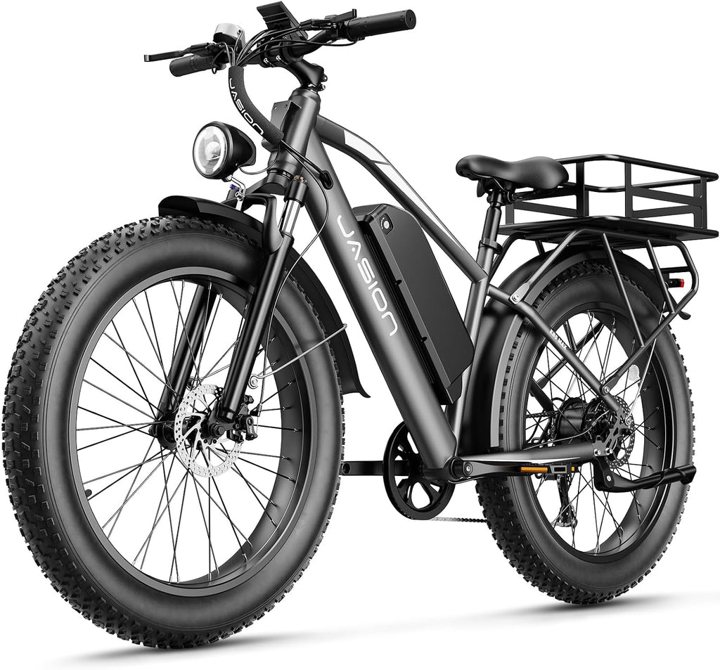 Jasion EB5 MAX Electric Bike for Adults with 2000W Peak Motor, 48V 15Ah (720Wh) Battery Electric Mountain Bike, 26'' x 4'' Fat Tire Ebike, 28+MPH Speed, Cruise Control, with Fenders, Rear Rack