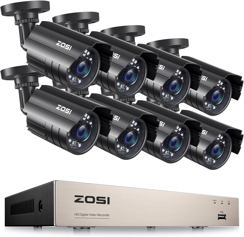 ZOSI 8CH 5MP Lite Security Camera System with AI Human Vehicle Detection, H.265 8 Channel CCTV DVR and 8 x 1080p 1920TVL Surveillance Metal Cameras Indoor Outdoor, Night Vision, Remote Access, No HDD
