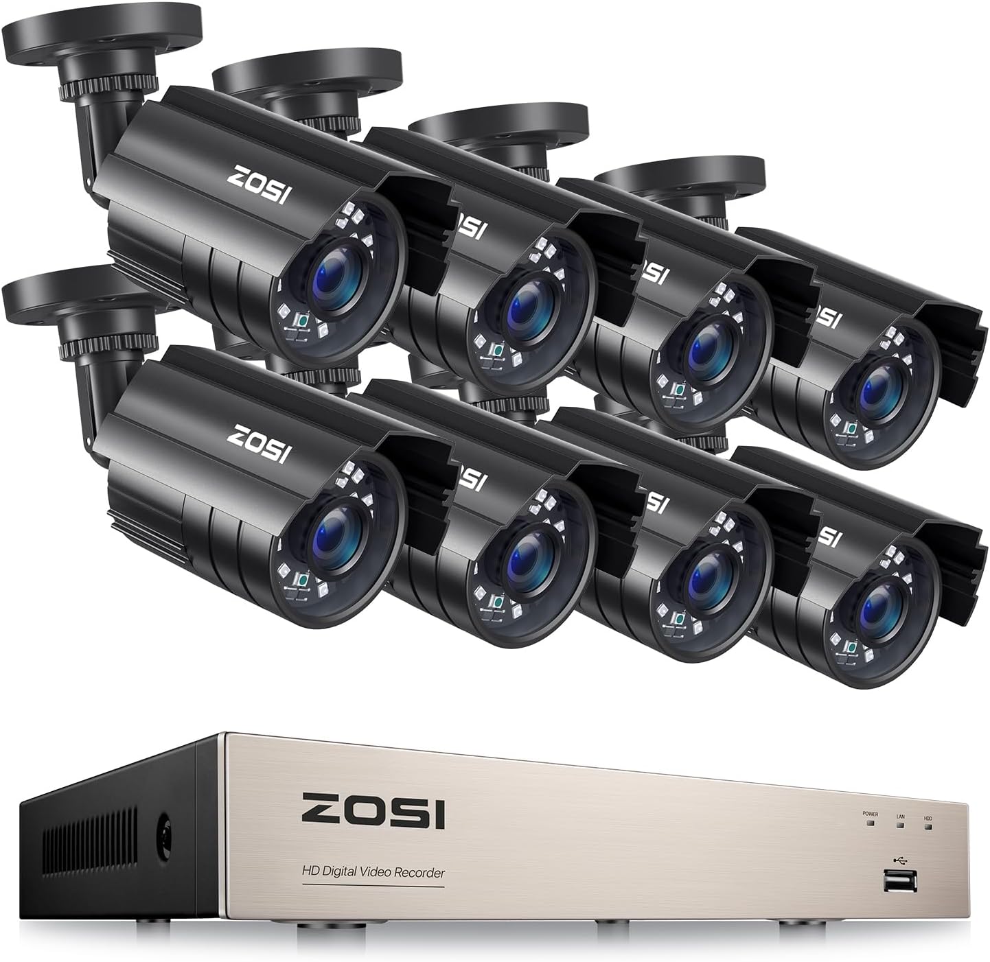 ZOSI 8CH 5MP Lite Security Camera System with AI Human Vehicle Detection, H.265 8 Channel CCTV DVR and 8 x 1080p 1920TVL Surveillance Metal Cameras Indoor Outdoor, Night Vision, Remote Access, No HDD