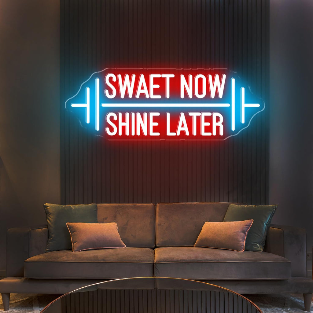 Swaet Now Shine Later Neon Sign, Dimmable LED Gym Neon Light Signs for Wall Decor, Neon Light Signs for Bedroom, Fitness Equipment Store, Fitness Wall Ar Salon, 22.5x8.15'