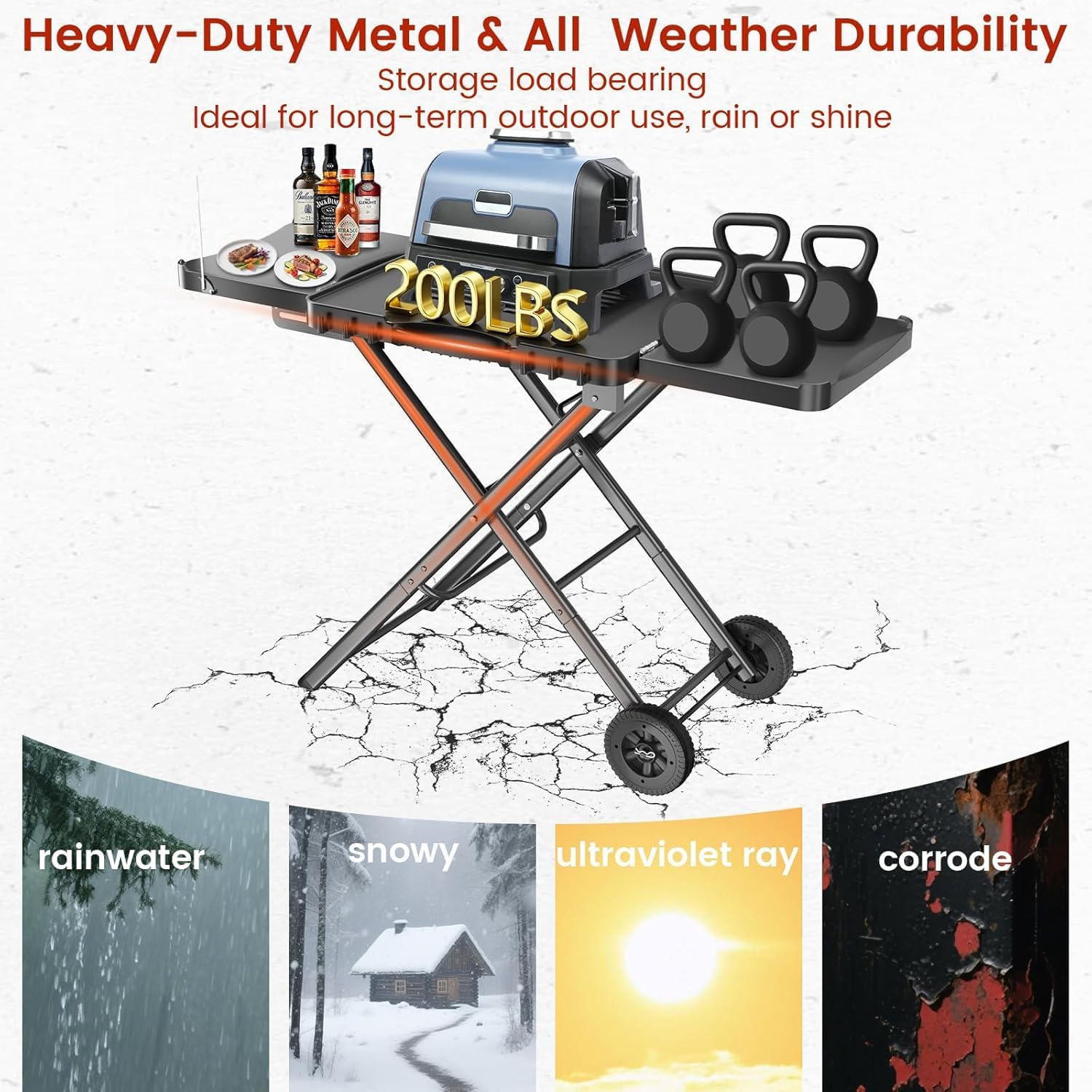 Hisencn Portable Grill Table Stand for Ninja Woodfire Outdoor Grill OG701 OG901 OG850 OG951, Pizza Oven Table Stand for Onni 12, Folding Camping Grill Table Cart for Blackstone 17'/22', with 2 Wheels